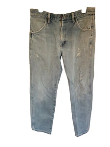 Vintage Rustler Mens Blue Jeans Size 32 X 30 Distressed Pockets Denim Workwear - Picture 1 of 10
