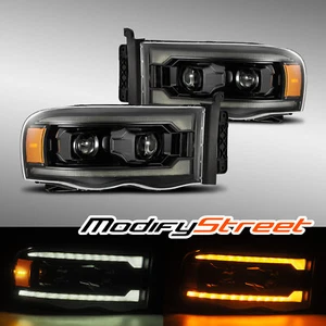 FIT 02-05 Dodge Ram 1500/2500/3500 LED Drl Dual Projector Headlights Alpha Black - Bild 1 von 8