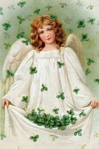 Set of TWO 4x6 Vintage St. Patrick's Day Irish Angel with Clover Fabric Blocks - Picture 1 of 1