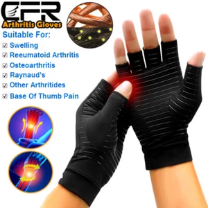 Copper Compression Arthritis Gloves Hand Support Brace Carpal Tunnel Pain Relief - Picture 1 of 15