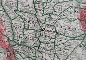 Vintage 1883 CALIFORNIA Map 21"x13" ~ Old Antique Original SACRAMENTO CITY CA - Picture 1 of 8