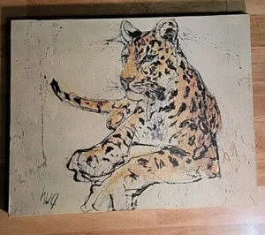 Vintage Leopardendruck auf Leinwand von Fritz Rudolph Hug - 28" x 22" mcm - Bild 1 von 10