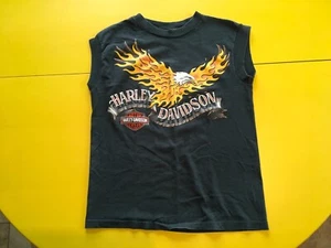 VTG 90s HARLEY DAVIDSON Mens M FIRE FLAMES EAGLE Sleeveless T Shirt Black HD CA - Picture 1 of 11