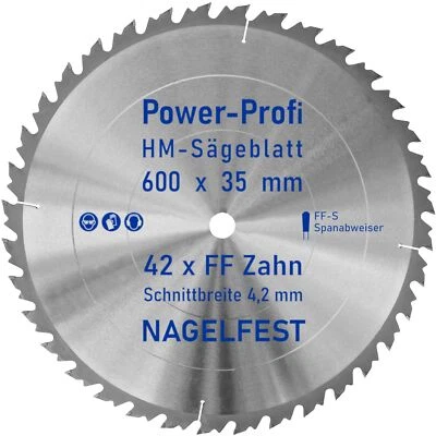 AZPROF® HM-Kreis-Sägeblatt 600 x 35 mm 42 Zahn FF nagelfest mit Spanabweiser Brennholz