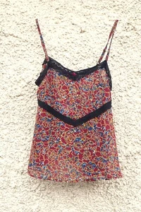 Boohoo Red Lace Insert Printed Cami Top. Boho Style. Size 14 - Picture 1 of 7