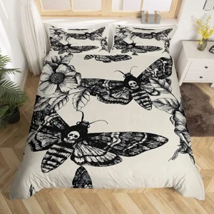 Skull Comforter Cover Set Queen Size Moth Printed Gothic Style Duvet Cover Fo... - Picture 1 of 5
