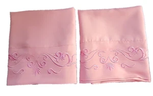 2 Peach Color Pillow Cases. Embroidered Cuff 100% Microfiber 19 X 30 Stan/queen - Picture 1 of 9