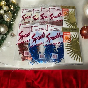 Vintage Weihnachten Urlaub Girlande funkelt Mylar Schleifen Herzen Musik platzt - Bild 1 von 14