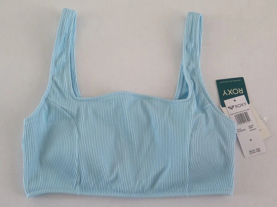 Roxy Women's Sz M Cool Blue Ribbed Active Tankini Sports Bra Bikini Top