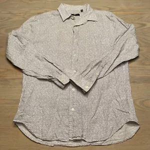 7 For All Mankind White Blue Abstract Pattern Button Up Shirt Mens M Linen Blend - Picture 1 of 12