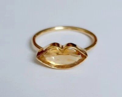 Natural Citrine Lip Kiss Ring 925 Sterling Silver Love Ring, Best Valentine Gift - Image 1 of 4