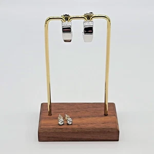 2 Pc Shiny Silver Hoop & Bezel Rhinestone Stud Earrings Set - Picture 1 of 7