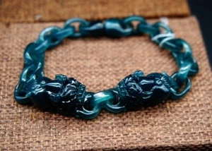 Certified Grade A Guatemalan Icy Blue two Pixiu Interlocking Link Bracelet 2477 - Picture 1 of 23