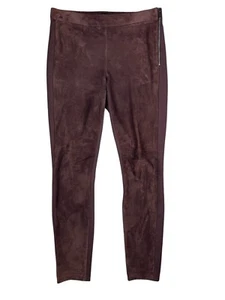 WHBM Genuine Suede & Ponte Knit The Legging Women's 4 Side Zip Mid-Rise Brown - Picture 1 of 12
