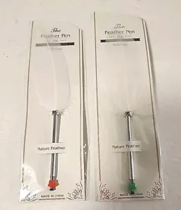 Lot Of 2 White Feather Decorated Ballpoint Pens - 0.5mm Writing-Black Ink - Picture 1 of 4