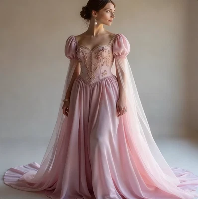 Pink Wedding Dress Fairy Tale Beaded Maxi Bridal Gowns Engagement Formal - Image 1 of 4