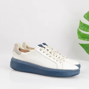 Cole Haan Mens Grandpro Topspin Sneakers Size 8.5 White Leather Blue Sole Shoes - Picture 1 of 15