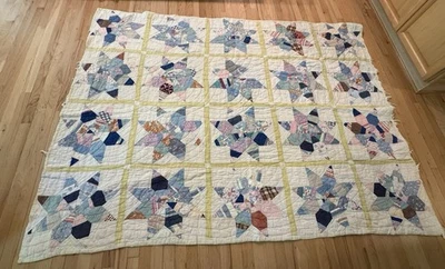 Antique hand sewn Hand quilted 70 X 89” Cotton Cutter Quilt Repair Repurpose - Image 1 of 4