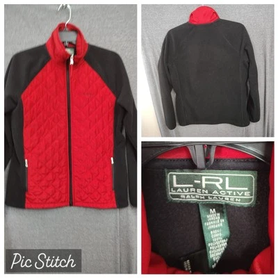 Lauren Ralph Lauren Women’s Black And Red Active Fleece Quilted Jacket - Size M - Imagem 1 de 4