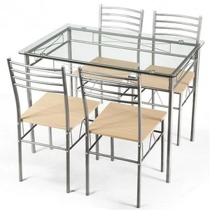 5 Pieces Dining Set Glass Table and 4 Chairs - Color: Natural - Picture 1 of 5