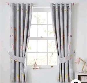 Dunelm Kids Party Animals Unicorns Eyelet Lined Curtains 66"x54” Drop New In - Picture 1 of 10