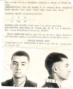 VINTAGE 1921 - GESUCHT JESSIE BOLES - BEWÄHRUNGSVERLETZUNG GRAND LARCENY - 25 $ BELOHNUNG - Bild 1 von 3