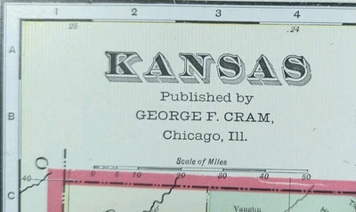 Vintage 1901 KANSAS Map 22"x14" ~ Old Antique Original TOPEKA SHAWNEE COUNTY KS - Image 1 of 4