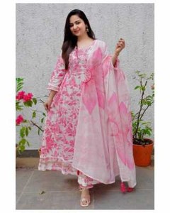 Wedding Party Wear Pink Embroidery Work Anarkali Kurti Pant Dupatta Gift Dress