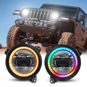9" Inch RGB LED Headlights Halo For Jeep Wrangler JL JLU Gladiator JT 2018+ Pair - Foto 1 di 10