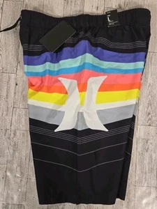 Hurley Swim Shorts LARGE Boys Youth Trunks Mesh Liner Black Hurley Logo NEW - Picture 1 of 6