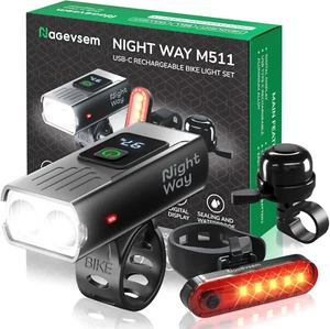 Bike Lights Set LED Super Bright Rechargeable USB-C Headlight Front and Back Lig - Picture 1 of 8
