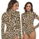Long sleeved leopard bodysuit with closed neck