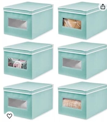 6 mDesign Storage Boxes Practical Wardrobe Organiser with Lid in Turquoise/White - Image 1 of 4