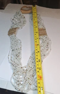 32" Waterfall white gold Multi Strand Handmade Seed Bead Statement Necklace Elan - Picture 1 of 8