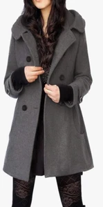 Tanming Women's Medium Double Breasted Wool Pea Coat Trench Coat Jacket w/Hood! - Picture 1 of 4