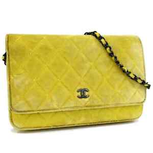 CHANEL Coco Mark Matelasse Chain Shoulder Bag Crossbody Bag Yellow Velour s4f1