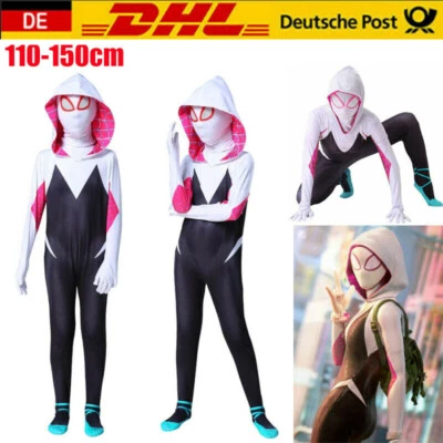 MARKENLOS Kinder Mädchen Spider Gwen Stacy Kostüm Spiderman Cosplay Jumpsuit Bodysuit