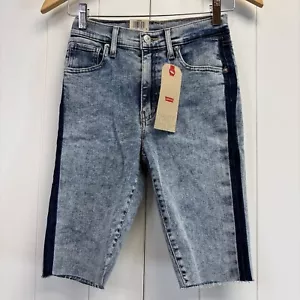 Levi's Long Cut Off Jean Shorts Women 0/25 Striped Acid Wash Streetwear Grunge - Picture 1 of 8