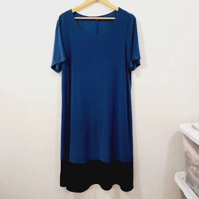 Tiana B 3/4 Sleeve Jersey Knit Swing Dress Teal Faux Leather Hem Plus Size 1X - Image 1 of 4