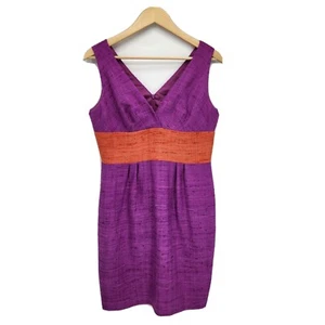 Trina Turk Cayli Sheath Dress 100% Silk Tweed Purple Sleeveless Orange Size 10 - Picture 1 of 4