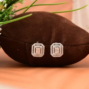 0.78 Ct Lab Grown CVD Round Baguette Diamond Huggie Earrings 14k White Gold Gift - Picture 1 of 9
