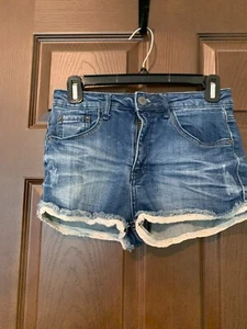 Mossimo Supply Co Blue Denim Shorts Lace Hem Junior Size 5 - Imagen 1 de 3