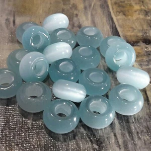 Cuentas europeas ojo de gato de vidrio, rondella, 14x7 mm, orificio grande, 10 piezas, azul cielo - Imagen 1 de 2