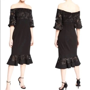 Neu mit Etikett Aidan Mattox schwarz schulterfrei Meerjungfrau Cocktail Abend Midikleid 0 - Bild 1 von 12