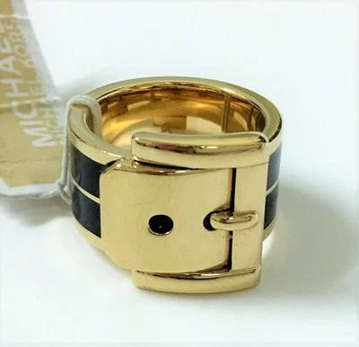 NEW MICHAEL KORS GOLD TONE & BLACK S/STEEL BELT BUCKLE RING SIZE:6 & 8 MKJ2508 - Image 1 of 4