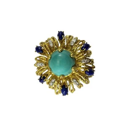 Broche La Triomphe de oro amarillo de 18 quilates turquesa, lapislázuli y diamantes #18652 Foto 1 de 4