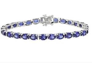 Blue Lab Created Sapphire rhodium / sterling silver tennis bracelet 18.61ctw NEW - Picture 1 of 6