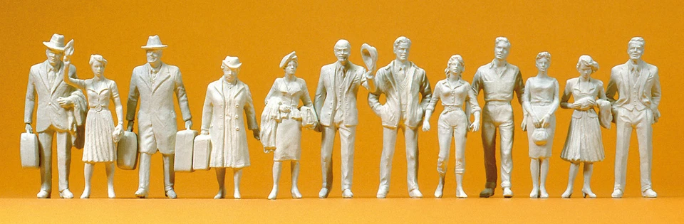 Preiser 63000 Reisende und Passanten, 12 unbemalte Figuren, Spur 1 - Bild 1 von 1
