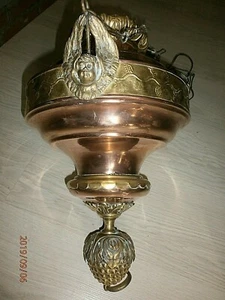 SUPERBE ANCIEN LUSTRE SUSPENSION D'EGLISE/RENAISSANCE/BRONZE & CUIVRE/XIXé/H.110 - Picture 1 of 6