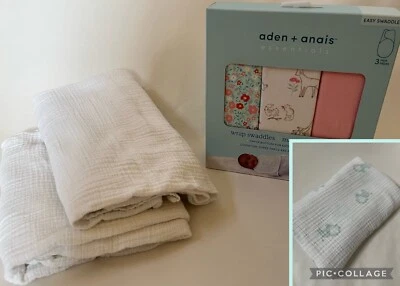 Lot 3 Aden + Anais Essentials Wrap Swaddles 100% Cotton 0-3 m NEW + EUC Blankets - Image 1 of 4